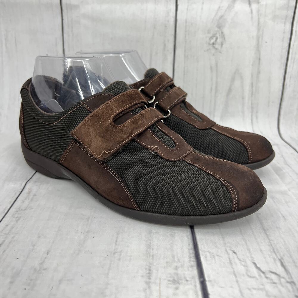 Munro Women's 7 JOLIET Brown Fabric Suede Leather Sneaker Shoes Cross Strap